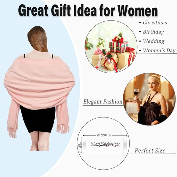 🆕 Women Pink Evening Dress Wedding Pashmina Shawls Winter Warm Silky Scarves - Picture 4 of 7